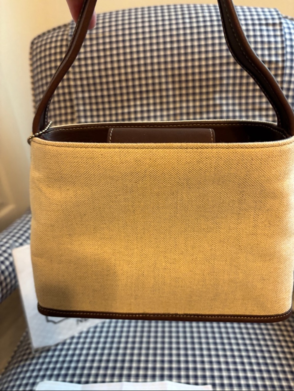 Coach Beige Canvas Top-Handle mini Bag with Brown leather  Trim - Picture 6 of 11